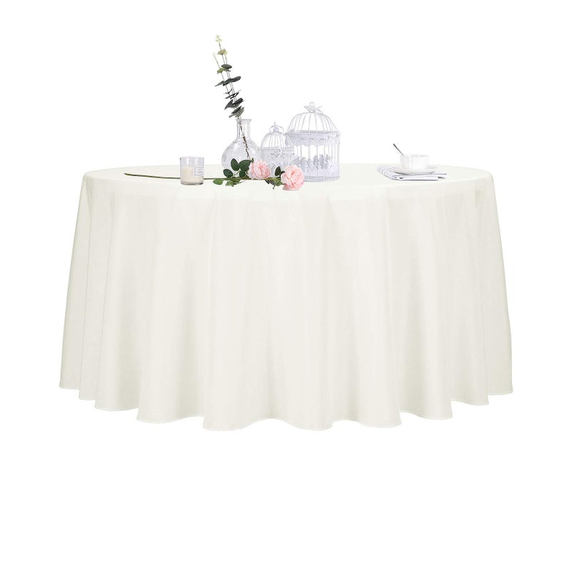 Ascoza 2pack 120 Inch Ivory Round Tablecloth in Polyester Fabric for Wedding/Banquet/Restaurant/Parties - Image 1